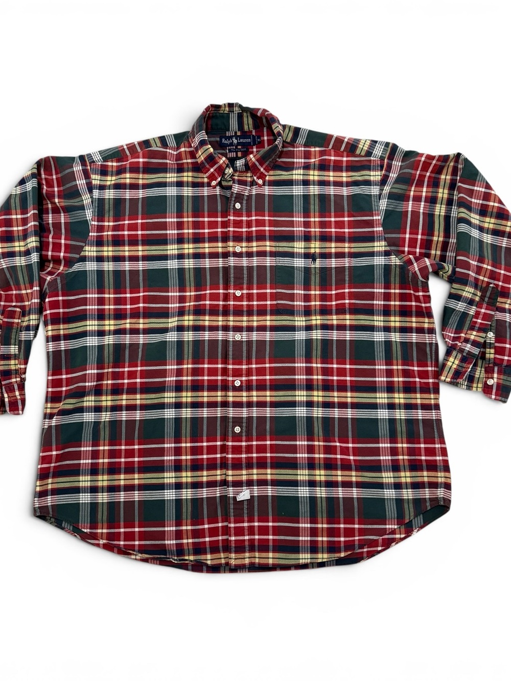 Polo Ralph Lauren Button Down Shirt X-Large Red Green Tan Multicolor Plaid XL